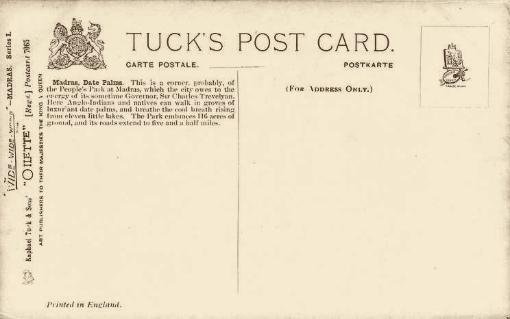 Reverse of a 1907 postcard describing People's Park