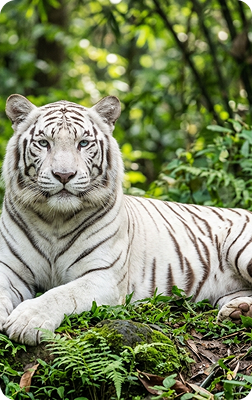 White Bengal Tiger resting peacefully in forest